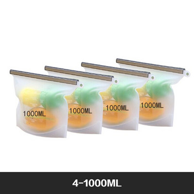 Vrećice za pohranu hrane za višekratnu upotrebu Bez BPA Paket od 4 paketa sa patentnim zatvaračem Set silikonskih vrećica za hranu za zamrzivač i mikrovalnu perivu vrećicu za ručak sa patent zatvaračem