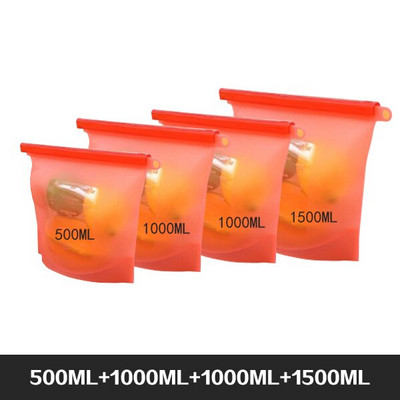 Vrećice za pohranu hrane za višekratnu upotrebu Bez BPA Paket od 4 paketa sa patentnim zatvaračem Set silikonskih vrećica za hranu za zamrzivač i mikrovalnu perivu vrećicu za ručak sa patent zatvaračem