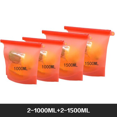 Vrećice za pohranu hrane za višekratnu upotrebu Bez BPA Paket od 4 paketa sa patentnim zatvaračem Set silikonskih vrećica za hranu za zamrzivač i mikrovalnu perivu vrećicu za ručak sa patent zatvaračem