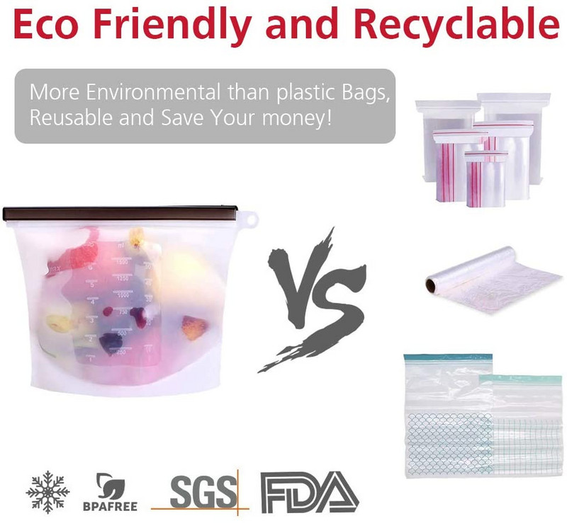 Vrećice za pohranu hrane za višekratnu upotrebu Bez BPA Paket od 4 paketa sa patentnim zatvaračem Set silikonskih vrećica za hranu za zamrzivač i mikrovalnu perivu vrećicu za ručak sa patent zatvaračem