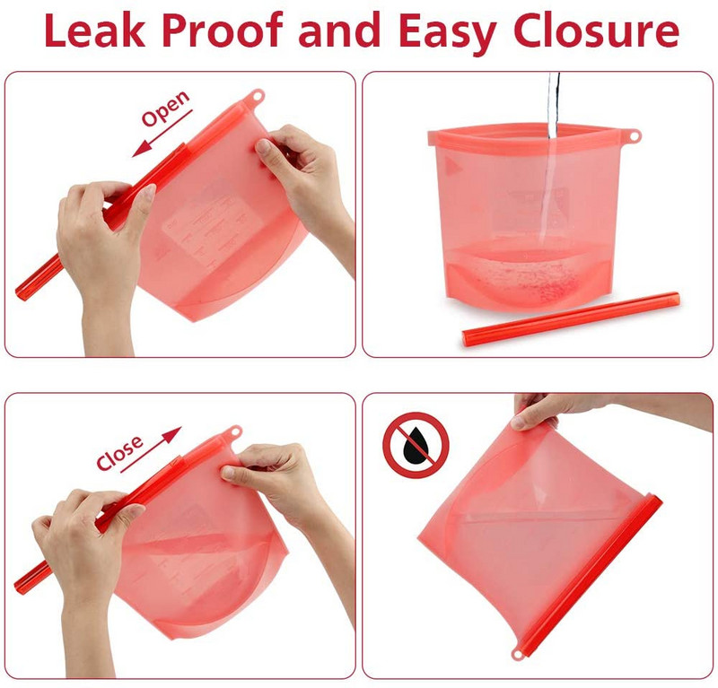 Vrećice za pohranu hrane za višekratnu upotrebu Bez BPA Paket od 4 paketa sa patentnim zatvaračem Set silikonskih vrećica za hranu za zamrzivač i mikrovalnu perivu vrećicu za ručak sa patent zatvaračem