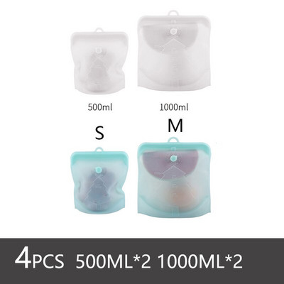 Pungă reutilizabilă de depozitare a alimentelor din silicon pentru pungă din silicon pentru alimente Saci de congelator etanși cu fermoar cu indicator de timp sac de bucătărie