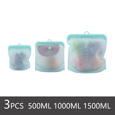 Pungă reutilizabilă de depozitare a alimentelor din silicon pentru pungă din silicon pentru alimente Saci de congelator etanși cu fermoar cu indicator de timp sac de bucătărie