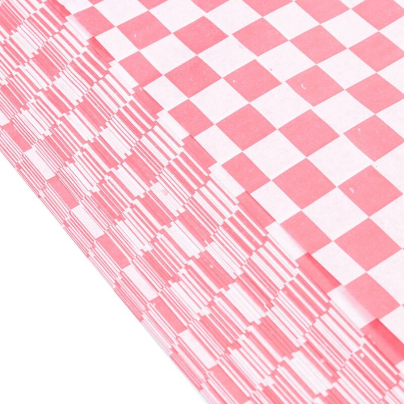 500 bucăți de hârtie în carouri pentru coș de bomboane, pentru împachetat alimentar, respingător pentru grăsimi, ambalaj pentru burgeri, roșu și alb