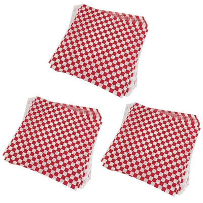 300 БР. Карирана подложка за кошница за бонбони Хартии за опаковане на храна, против мазнини, опаковка за сандвич бургер, червено и бяло