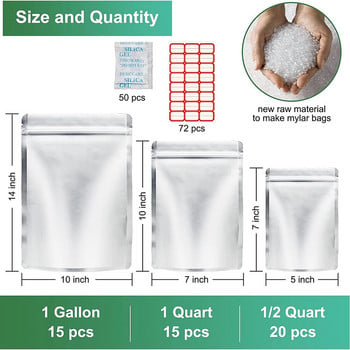 50 Συσκευασίες Mylar Bags for Food Storage with Oxygen Absorbers Mylar Storage Bags Επανασφραγιζόμενες σακούλες για δημητριακά όσπρια