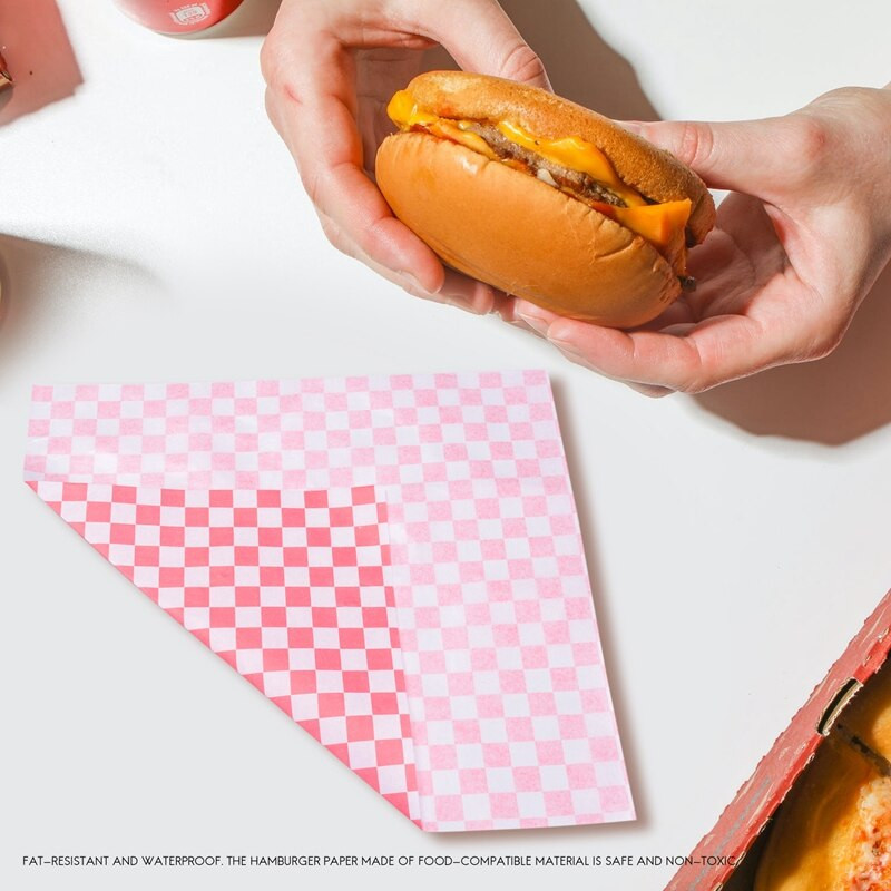 100 buc. Hârtii de împachetat pentru alimente, anti-grasime, ambalare pentru burgeri pentru sandwich, roșu și alb.