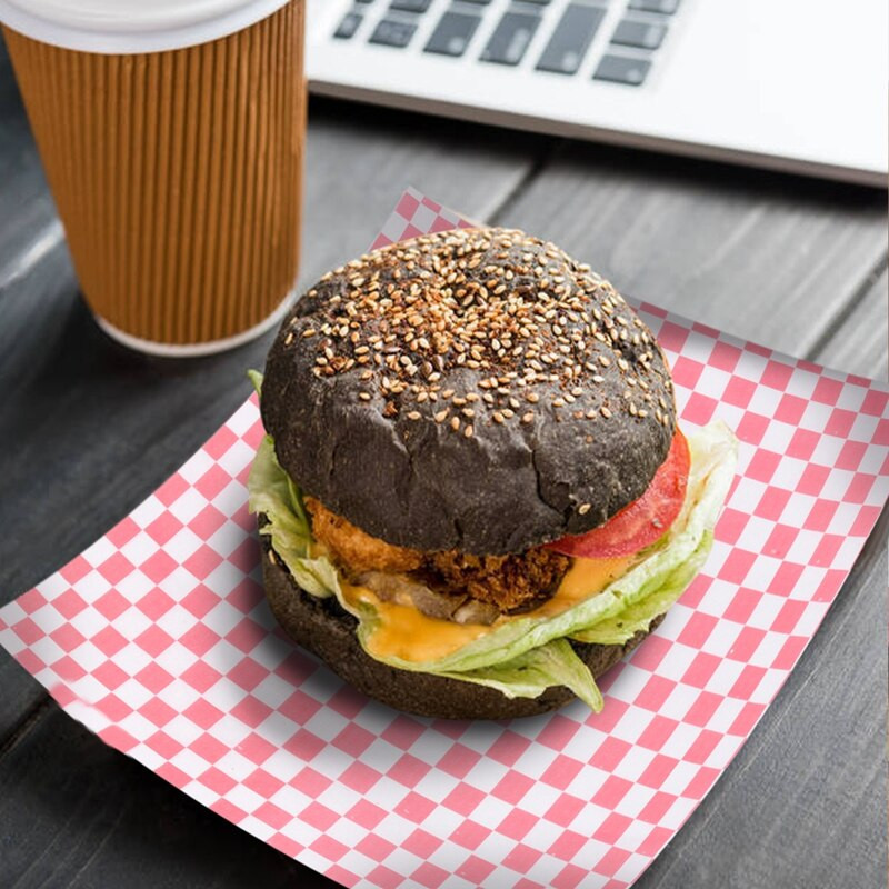 100 buc. Hârtii de împachetat pentru alimente, anti-grasime, ambalare pentru burgeri pentru sandwich, roșu și alb.