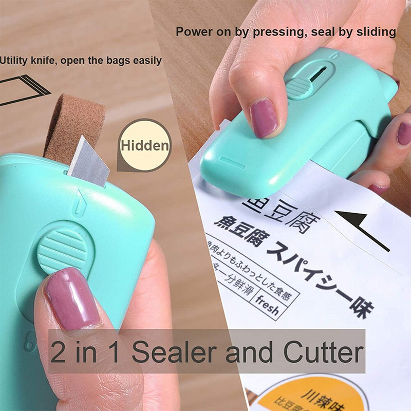 2 in 1 Mini Slide Heat Sealer Nešiojami dangteliai maisto laikymo Buitinė rankinė sandarinimo pakavimo mašina įvairiems plastikiniams maišeliams