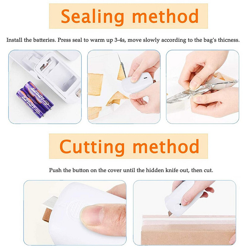 2 in 1 Mini Slide Heat Sealer Nešiojami dangteliai maisto laikymo Buitinė rankinė sandarinimo pakavimo mašina įvairiems plastikiniams maišeliams