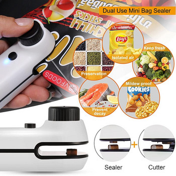 Домакински мини опаковъчен топлинен уред 2 в 1 USB зареждащ се уплътнител за хранителни торбички с нож Преносимо опаковане на закуски Кухненски джаджи