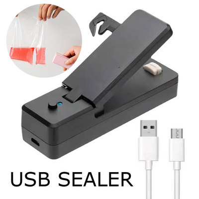 Nešiojami 2 viename maišelių sandarikliai USB įkraunamų maišelių karšto sandarikliai su pjaustytuvu Daugkartiniai plastikinių maišelių maisto laikymo įrankių sandarikliai