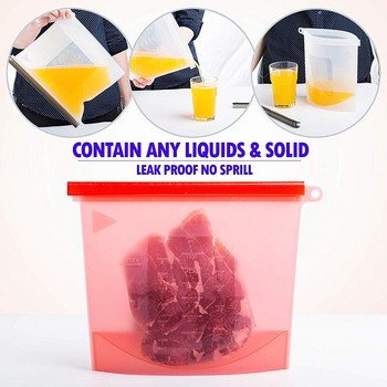 Επαναχρησιμοποιήσιμη τσάντα αποθήκευσης τροφίμων σιλικόνης 1000ml 1500ml Τσάντα αποθήκευσης σιλικόνης κουζίνας Eco Ziplock Seal τσάντα κατάψυξης Fresh bags