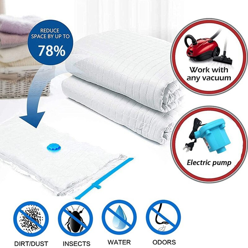Vakuuminių laikymo maišelių pakuotė po 6, Dvigubas užtrauktukas, daugkartinis antklodėms, patalynei, pagalvėms, drabužiams, antklodėms, megztiniams, paklodėms
