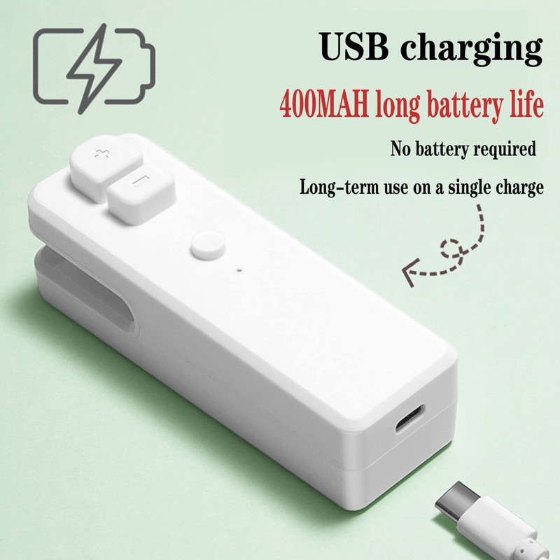 Tesniaca zariadenie na čipsové vrecko, nabíjateľná USB tepelná tesniaca zariadenie s rezačkou, nastaviteľná 2 v 1 tepelná tesniaca zariadenie a rezačka, mini uzatvárateľ potravín do kuchyne