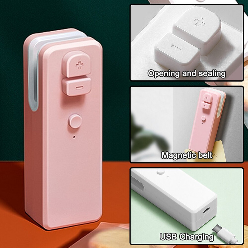 2 viename nešiojamasis mini sandariklis plastikinių maišelių sandarinimo atidarytuvas Įkraunamas USB užkandžių maišelio vakuuminis sandariklis ir pjaustytuvas maisto sandarinimui