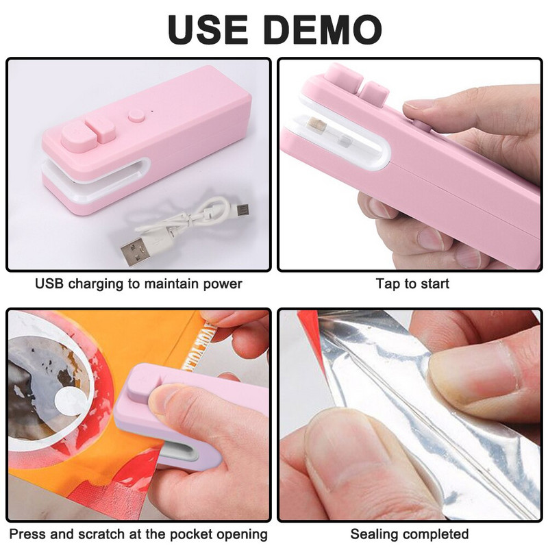 2 viename nešiojamasis mini sandariklis plastikinių maišelių sandarinimo atidarytuvas Įkraunamas USB užkandžių maišelio vakuuminis sandariklis ir pjaustytuvas maisto sandarinimui