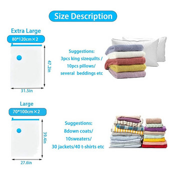 BMDT-Vacuum Storage Bag Pack of 4, Διπλό φερμουάρ επαναχρησιμοποιήσιμο για παπλώματα, κλινοσκεπάσματα, μαξιλάρια, ρούχα, παπλώματα, πουλόβερ, ανακουφιστικά