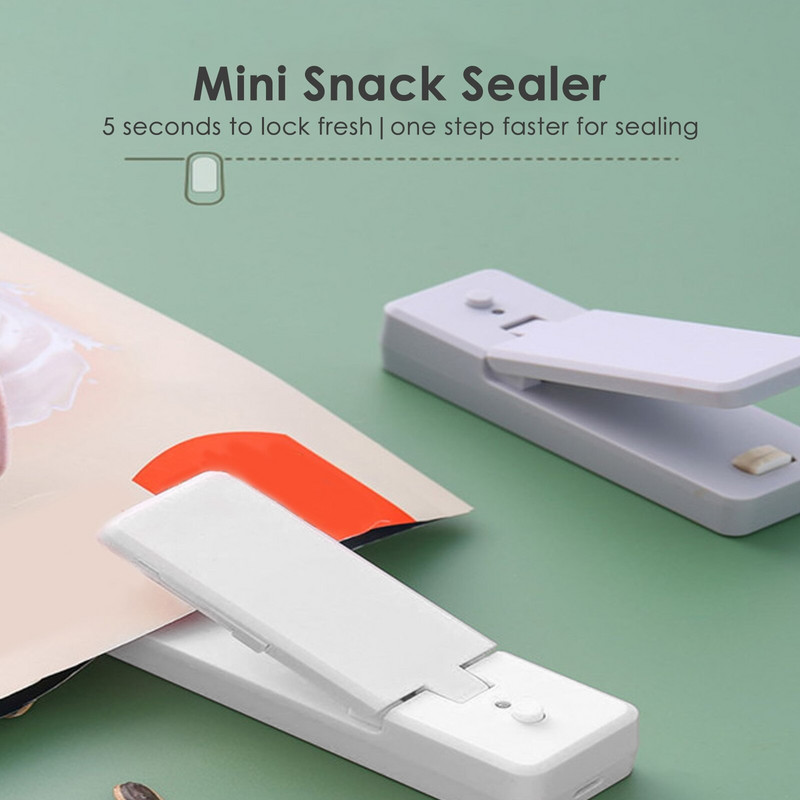 2 v 1 USB nabíjateľné mini klipy na vrecká, tepelné tesniace zariadenia s rezacím nožom, nabíjateľné prenosné tesniace zariadenie na skladovanie potravín v plastových vreckách