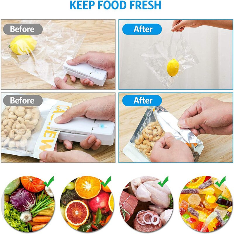 ABS 2 viename USB įkraunamas maisto sandariklis Mini karšto sandarinimo įtaisai su pjaustytuvu, nešiojamieji sandarikliai, skirti maisto laikymui, pakavimo spaustukai