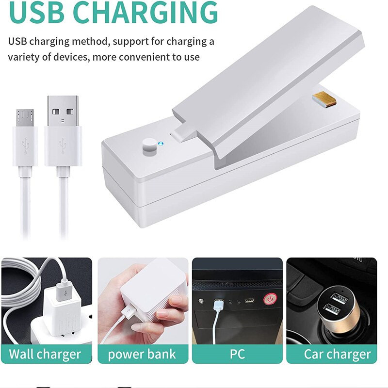 ABS 2 viename USB įkraunamas maisto sandariklis Mini karšto sandarinimo įtaisai su pjaustytuvu, nešiojamieji sandarikliai, skirti maisto laikymui, pakavimo spaustukai