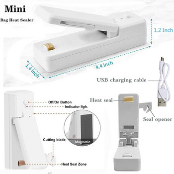 Smart USB Επαναφορτιζόμενη Food Sealer 2 In1 Mini Heat Sealers with Cutter Knife Φορητά σφραγιστικά για Εργαλεία κλιπ συσκευασίας αποθήκευσης τροφίμων