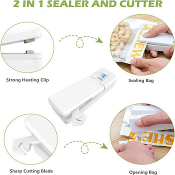 USB 2 ΣΕ 1 Σφραγιστικό συσκευασίας τροφίμων Mini Heat Sealer with Cutter Φορητά σφραγιστικά για αποθήκευση τροφίμων Εργαλεία κουζίνας φρέσκιας διατήρησης