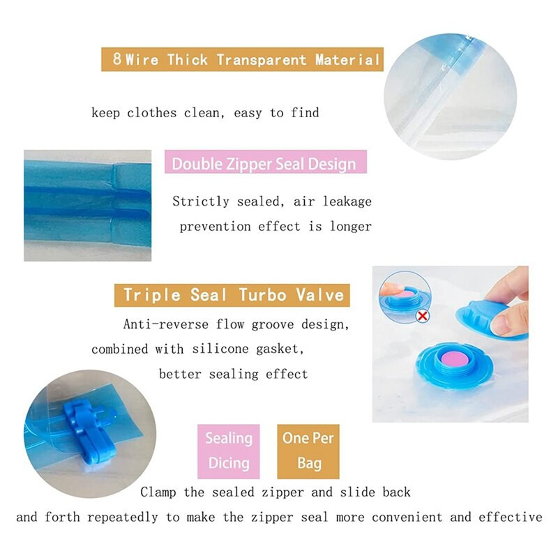 A legjobb vákuumtároló táskák 6 db-os csomagban, dupla cipzárral újrafelhasználható paplanokhoz, ágyneműhöz, párnákhoz, ruhákhoz, paplanokhoz, pulóverekhez, paplanokhoz