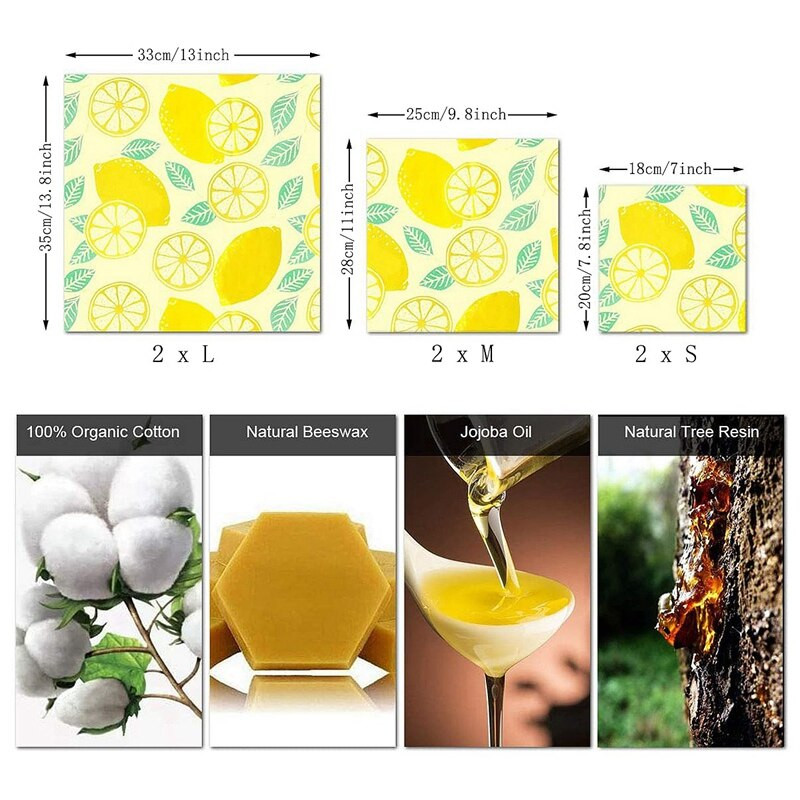 Bičių vaško įvynioklis, 6 pakuočių rinkinys, ekologiškos daugkartinio naudojimo maisto įvyniojimai, tvarus plastikas be maisto saugojimo, sumuštinių vyniotiniai