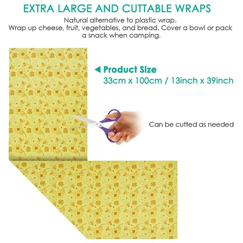 Rulă de ambalaj alimentară din ceară de albine Folie de albine reutilizabilă cu 12 pachete de perie de spălat vase burete din bumbac Kapok