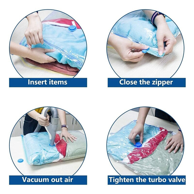 Vákuové úložné vrecká, balenie 6 kusov, dvojité zipsové tesnenie, opakovane použiteľné na paplóny, posteľnú bielizeň, vankúše, oblečenie, prikrývky, svetre a paplóny