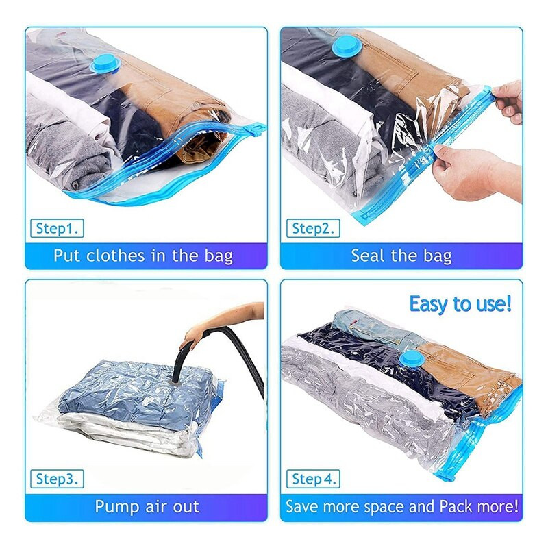 Saci de depozitare în vid, pachet de 4, sigiliu cu fermoar dublu reutilizabil pentru pilote, lenjerie de pat, perne, haine, pilote, pulover, plapușe