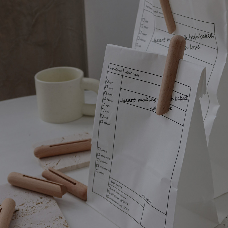 5 vnt buko medienos laikymo maišelio spaustukai, sandarinimo spaustukai maisto spaustukai, užkandžių šviežių maisto produktų virtuvės įrankis užkandžiams sausainiams