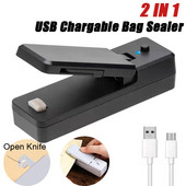 2 v 1 USB nabíjateľná mini uzatváracia fólia na vrecká s nožom, nabíjateľná prenosná uzatváracia fólia na skladovanie potravín v plastových vreckách