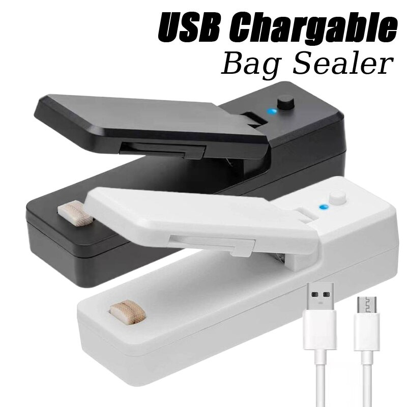 2 v 1 USB nabíjateľná mini uzatváracia fólia na vrecká s nožom, nabíjateľná prenosná uzatváracia fólia na skladovanie potravín v plastových vreckách
