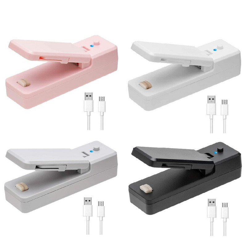 2 v 1 USB nabíjateľná mini uzatváracia fólia na vrecká s nožom, nabíjateľná prenosná uzatváracia fólia na skladovanie potravín v plastových vreckách