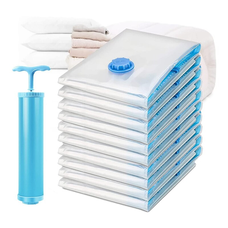 Vákuumos tárolótáskák, 10 csomag helytakarékos táska, porálló vákuumtároló zsákok, vízálló vákuumtömítő táskák, helytakarékos