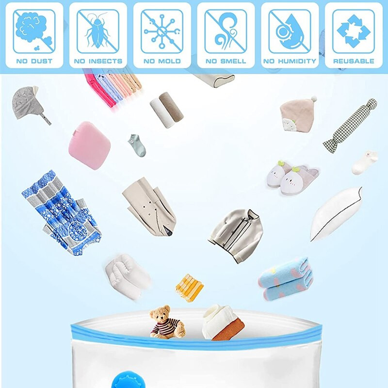 Vákuumos tárolótáskák, 10 csomag helytakarékos táska, porálló vákuumtároló zsákok, vízálló vákuumtömítő táskák, helytakarékos