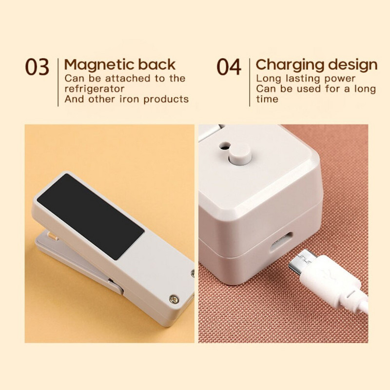 Naujo stiliaus rankinio presavimo maišelio spaustukas mažas buitinis įkraunamas nešiojamas plastikinis užkandžių maišelis šviežiai išlaikantis drėgmei atsparus sandariklis