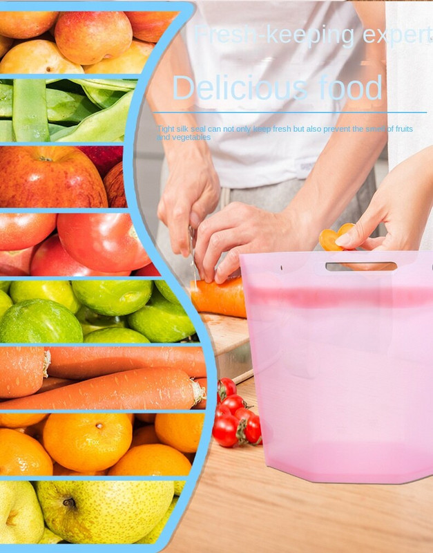 Virtuvės silikono laikymo krepšys Šviežiam laikymui Maisto pakavimo maišelis su užtrauktuku Buitinė daržovių laikymo šaldyta patobulinimas 1500ml