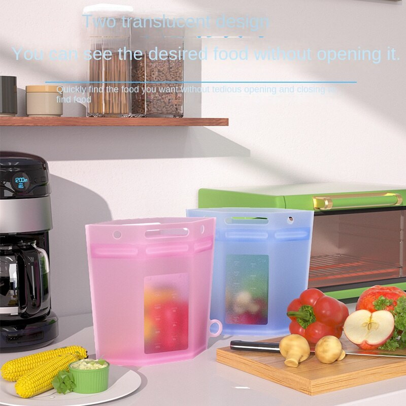 Virtuvės silikono laikymo krepšys Šviežiam laikymui Maisto pakavimo maišelis su užtrauktuku Buitinė daržovių laikymo šaldyta patobulinimas 1500ml