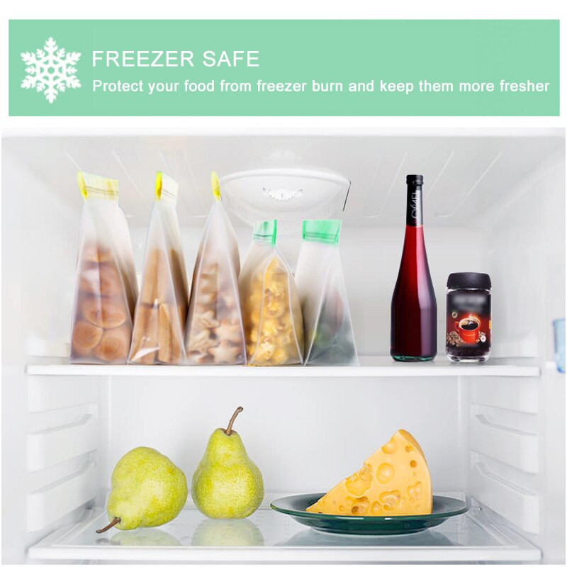 Bol pentru depozitare Recipiente din silicon pentru congelator, reutilizabil pentru alimente, cu fermoar, pahar, set proaspăt, pungi pentru pahare rezistente la scurgeri, fructe, prânz, legume