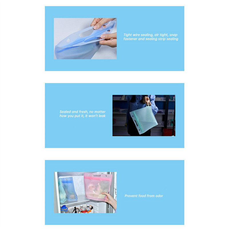 Silikoniniai maisto laikymo maišeliai iš daugkartinių maisto laikymo maišelių, tinkami maišelių laikiklio stovui, mažiems hermetiškiems maisto laikymo indams