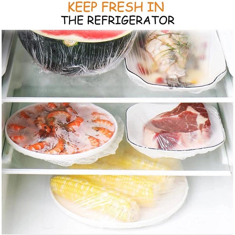 Vienkartinis plastikinis maišelis maisto dangtelis, vandeniui atsparus skaidrus laikymo dangtelis, elastingas virtuvės maisto dušo kepuraitė šviežias laikymo krepšys