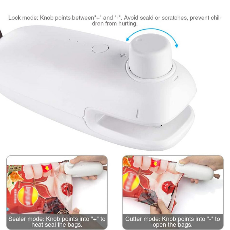 2 v 1 tepelný uzáver USB nabíjateľný uzáver mini prenosný uzáver do domácnosti ručný šetrič potravín na plastové vrecká balenie gadgetov