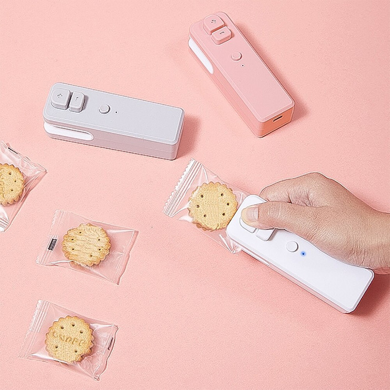Mini uzatvárací stroj s USB nabíjaním, domáci plastový obal, tepelný uzatvárací stroj, kuchynský úložný priestor na potraviny, úložný vak, klip na uzatvárateľné vrecko