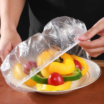 100 τμχ Φρέσκα αποθήκευσης τροφίμων Πλαστικά καλύμματα μιας χρήσης Stretch film επαναχρησιμοποιήσιμες τσάντες συντήρησης Προμήθεια καπακιού με καπάκι κουζίνας