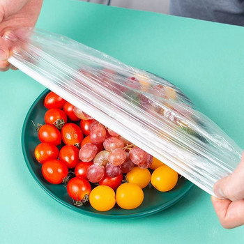 100 τμχ Φρέσκα αποθήκευσης τροφίμων Πλαστικά καλύμματα μιας χρήσης Stretch film επαναχρησιμοποιήσιμες τσάντες συντήρησης Προμήθεια καπακιού με καπάκι κουζίνας