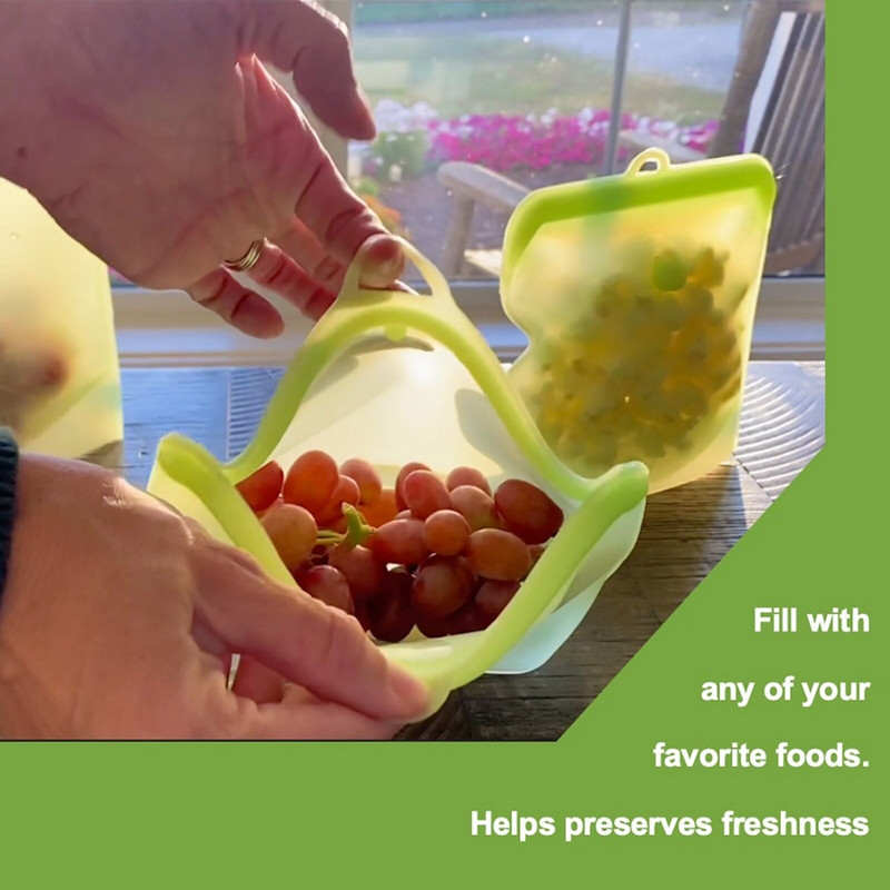 3 bucăți pungi reutilizabile din silicon pentru alimente, 1500 ml, 1000 ml, 500 ml, recipiente rezistente la scurgeri, pungă proaspătă reutilizabilă, pungă de depozitare a alimentelor, sac congelator, gustare