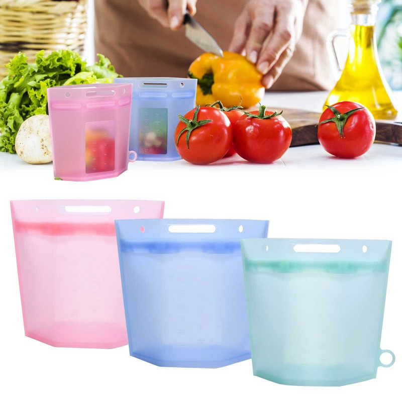 Pungi din silicon pentru depozitarea alimentelor cu pungi reutilizabile pentru depozitarea alimentelor, potrivite pentru depozitarea diverselor alimente, pungi din silicon pentru congelare pentru alimente